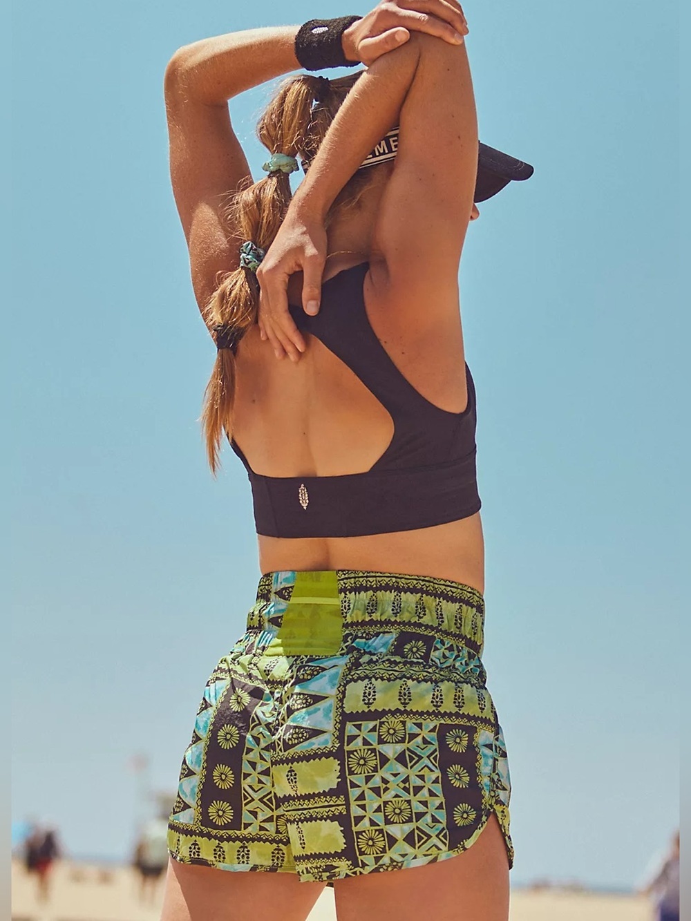 Free People Movement Way Home Lime Multi Geo Printed Boho Running Shorts Size XS